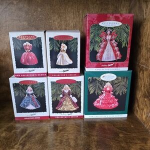 Lot of 6 Vintage Hallmark Holiday Barbie Keepsake Ornaments NEW
